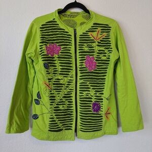 Rising International Distressed Bohemian Artsy Zip-Up Jacket‎ Size Medium